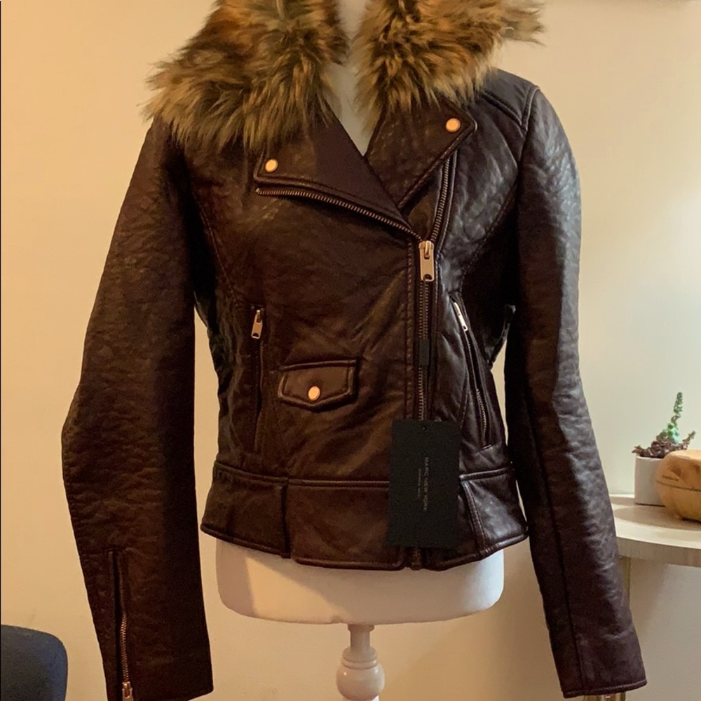 New vegan leather jacket with removable fur collar